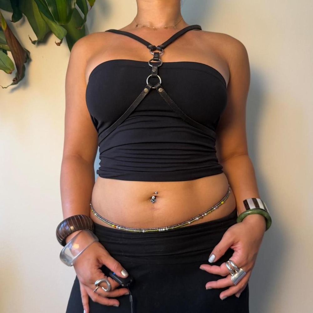 Free People Black Leather O-Ring Harness Belt Strappy Festival Goth Boho OS